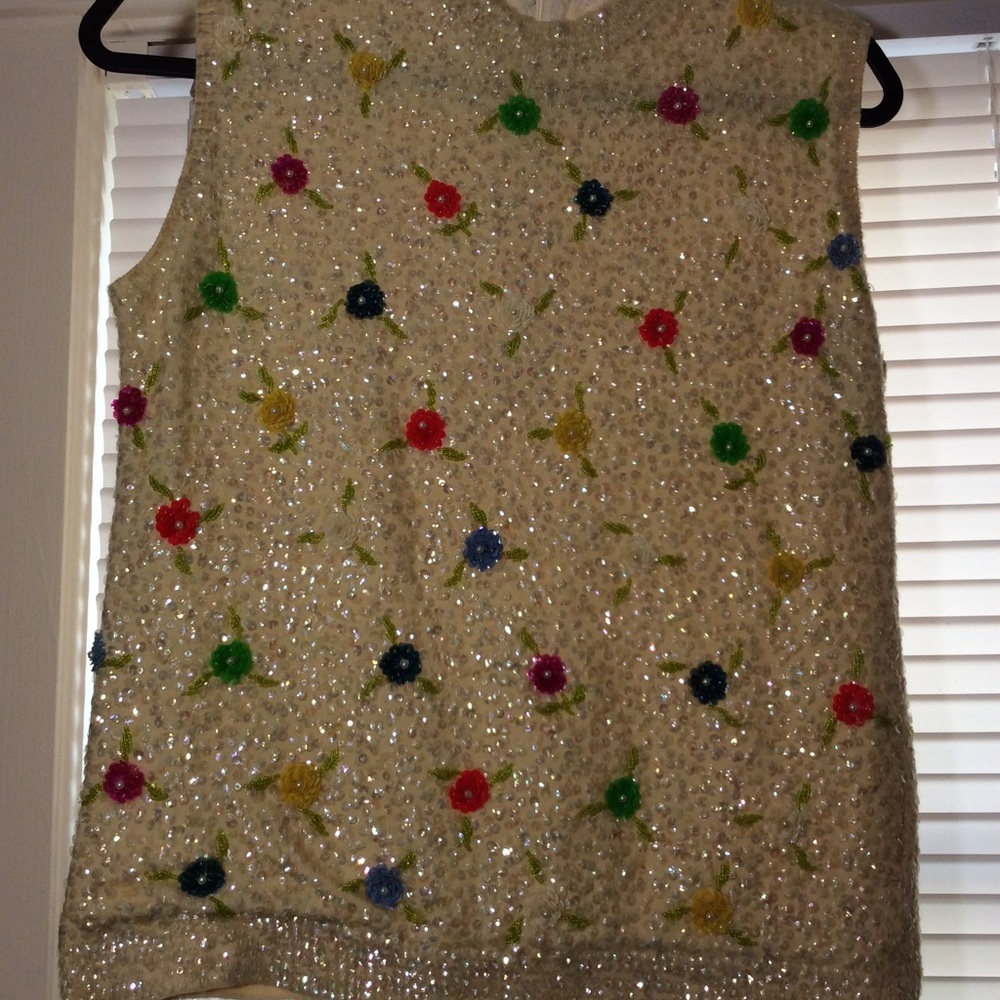 Vintage Cyn Les hand beaded knit sweater, couture